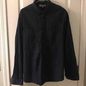 Express Fitted Navy Print Dress Shirt